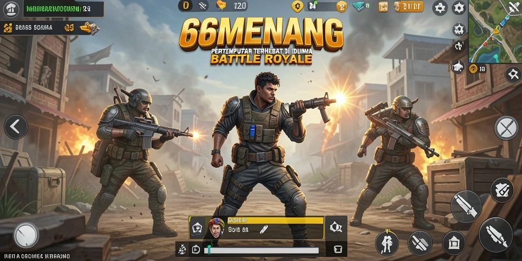 Screenshot gameplay 66MENANG dengan aksi Battle Royale yang epik.