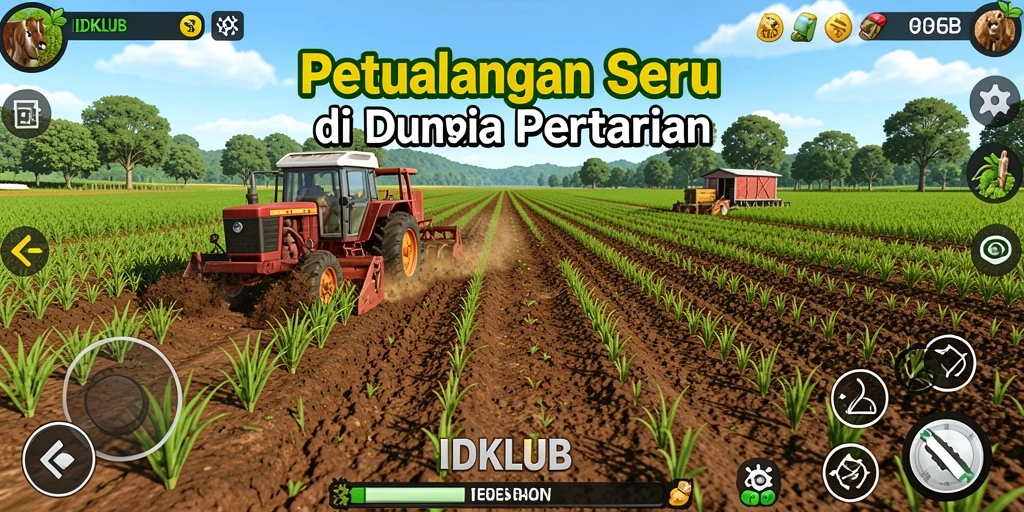 Tangkapan layar IDKLUB menunjukkan gameplay seru bertani dengan berbagai tanaman.