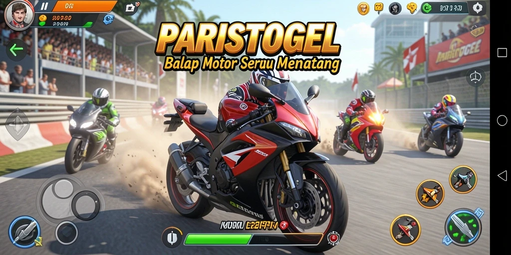 Gameplay PARISTOGEL yang seru dengan balapan motor yang mendebarkan.