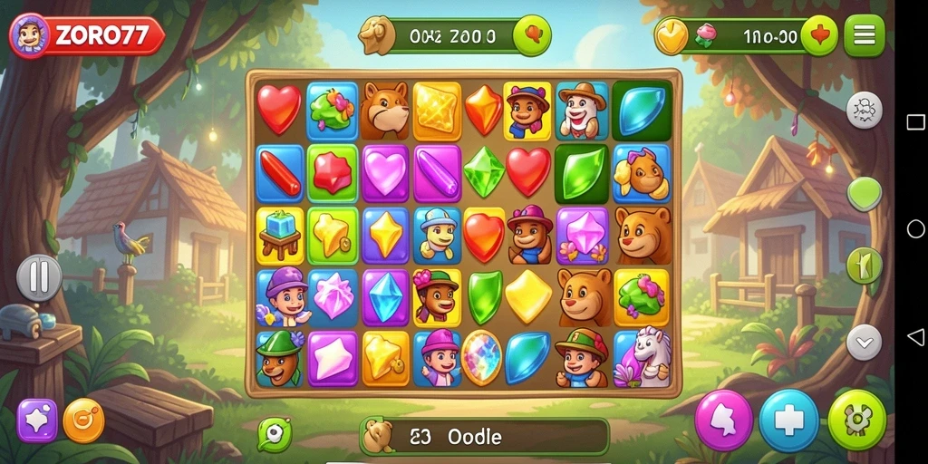 Tampilan gameplay ZORO77 yang menarik dalam permainan Match-3.